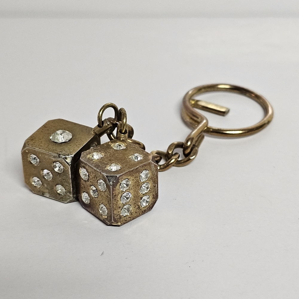 Las Vegas Rhinestone Dice Keychain – Gold-Tone Metal Souvenir